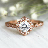 2Ct Cushion Cut DVVS1 Diamond Vintage Halo Engagement Ring 14K Rose Gold Finish