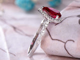 2.25ct Pear Ruby Diamond Vintage Antique Engagement Ring 14k Solid White Gold