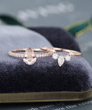 2.1ct Pear Cut Simulated Morganite Crown Curved Bridal Set 14k Rose Gold Plated