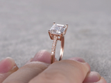 1ct Emerald Cut Diamond Engagement Ring Accents Solitaire 14k Rose Gold Finish