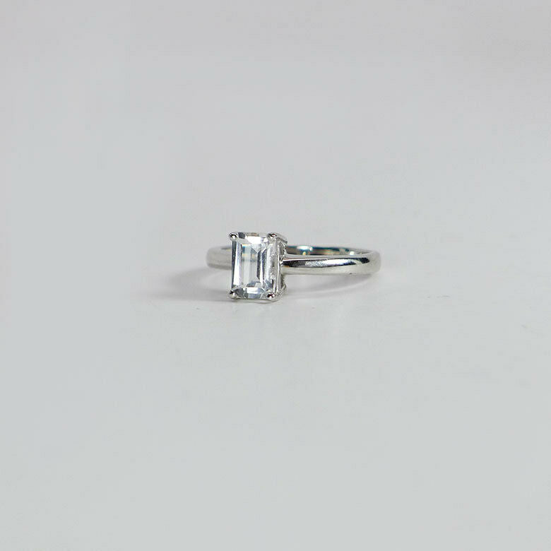 Emerald Cut Diamond Engagement Ring 14k White Gold Finish