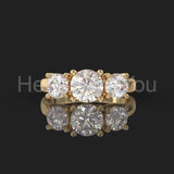 2.1ct Round Cut Moissanite Three Stone Engagement Ring 14k Yellow Gold Plated