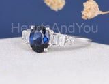 2.4ct Oval Cut Simulated Sapphire Solitaire Accents Ring 14k White Gold Plated