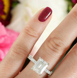 2ct Emerald Cut Diamond High Set Solitaire Engagement Ring 14k White Gold Finish