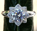 Flower Solitaire Engagement Ring 2.4ct Round Cut Diamond 14k White Gold Finish