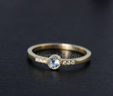 0.3ct Round Cut Simulated Blue Aquamarine Minimalist Ring 14k Yellow Gold Plated