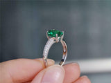 2.2ct Engagement Ring Oval Cut Green Emerald Dual Row Accent 14k White Gold Over