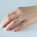 0.5ct Round Cut Moissanite Minimal Trilogy Engagement Ring 14k White Gold Plated