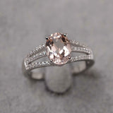 2.4ct Engagement Ring Oval Cut Peach Morganite Split Shank 14k White Gold Finish