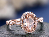 1.5ct Oval Cut Peach Morganite Engagement Ring Diamond Halo 14k Rose Gold Finish