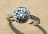 Halo Solitaire Engagement Ring 1.7ct Round Cut Diamond 14k White Gold Finish