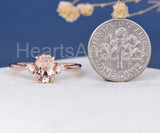 1ct Oval Cut Simulated Peach Morganite Three Stone Ring 14k Rose Gold Plated