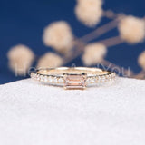 1ct Baguette Cut Simulated Morganite Round Accents Ring 14k Rose Gold Plated