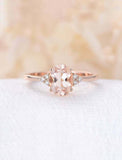 1.2ct Oval Cut Morganite Diamond Petite Round Accent Ring 14k Rose Gold Finish