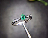 0.56ct Engagement Ring Oval Cut Green Emerald Minimalist 14k White Gold Finish
