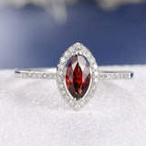 2ct Marquise Cut Red Garnet Engagement Ring 14k White Gold Finish Halo Solitaire