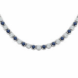 25Ct Round Bezel Set Blue Sapphire Diamond Tennis Necklace 14K White Gold Finish