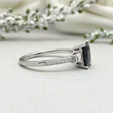 2.2ct Radiant Cut Black Diamond Solitaire with Accent Ring 14k White Gold Finish