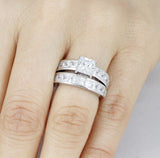 2.4ct Princess Simulated Diamond Channel Set Bridal Ring 14k White Gold Plated