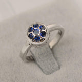 2.2ct Round Cut Blue Sapphire Engagement Ring Honeycomb 14k White Gold Finish