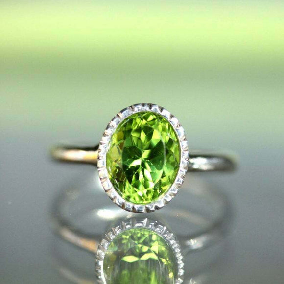 2ct Oval Green Peridot Engagement Ring Diamond Halo Solitaire 14k WhiteGold Over