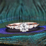 0.5ct Round Cut Moissanite 7 Stone Dainty Engagement Ring 14k Rose Gold Plated