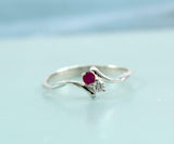 1ct Engagement Ring Round Cut Pink Ruby Two Stone Bypass 14k White Gold Finish