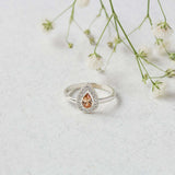1ct Engagement Ring Pear Cut Peach Morganite Halo Minimalist 14k White Gold Over