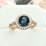 2.2ct Engagement Ring Round Cut London Blue Topaz Halo 14k Yellow Gold Finish