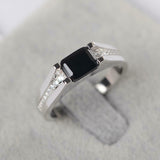 1.5ct Emerald Black Diamond Solitaire with Round Accent Ring 14k White Gold Over