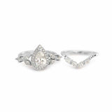 2.4ct Pear Cut Diamond Halo Bridal Set Engagement Ring Band 14k WhiteGold Finish