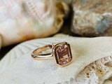 1.8ct Engagement Ring Emerald Cut Peach Morganite Solitaire 14k Yellow Gold Over