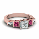 1ct Princess Cut Diamond Pink Sapphire Engagement Ring 14k Rose Gold Finish New