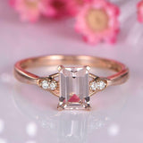1.5ct Emerald Cut Peach Morganite Engagement Ring Solitaire 14k Rose Gold Finish