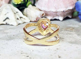 2ct Engagement Ring Pear Cut Morganite Cross Split Shank 14k Yellow Gold Finish