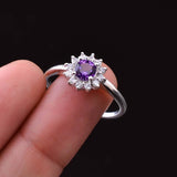 0.5ct Engagement Ring Round Cut Amethyst Halo Minimalist 14k White Gold Finish