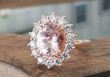 3ct Engagement Ring Oval Cut Peach Morganite Flower Solitaire 14k Rose Gold Over