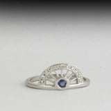 0.2ct Engagement Ring Round Cut Blue Sapphire Sun Crown 14k White Gold Finish