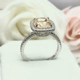 2.2ct Engagement Ring Cushion Cut Peach Morganite Halo 14k White Gold Finish
