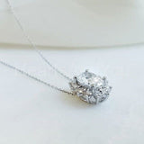 2ct Oval Cut Simulated Diamond Cluster Pendant with Chain 14k White Gold Plated