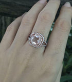2.5ct Cushion Morganite Engagement Ring Dual Halo Split Shank 14k Rose Gold Over