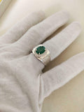 2.6ct Engagement Ring Oval Cut Green Emerald Wide Halo 14k White Gold Finish