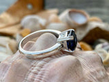 2.2ct Engagement Ring Asscher Cut Blue Sapphire Solitaire 14k White Gold Finish