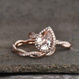 2.5ct Pear Cut Peach Morganite Bridal Set Infinity Band Ring 14k RoseGold Finish