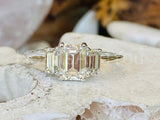 2.3ct Emerald Cut Simulated Diamond Three Stone Ring 14k White Gold Plated