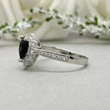 2.2ct Engagement Ring Pear Cut Black Diamond Halo Design 14k White Gold Finish