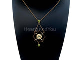 1ct Round Cut Simulated Peridot Floral Geometric Pendant 14k Yellow Gold Plated