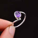 0.5ct Engagement Ring Oval Purple Amethyst Swirl Solitaire 14k White Gold Finish