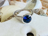 1.5ct Engagement Ring Round Cut Sapphire Bezel Set Solitaire 14k White Gold Over