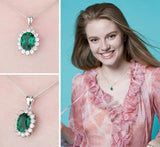 2.3ct Green Emerald Pendant Oval Cut Diamond Floral 14k White Gold Over NO CHAIN